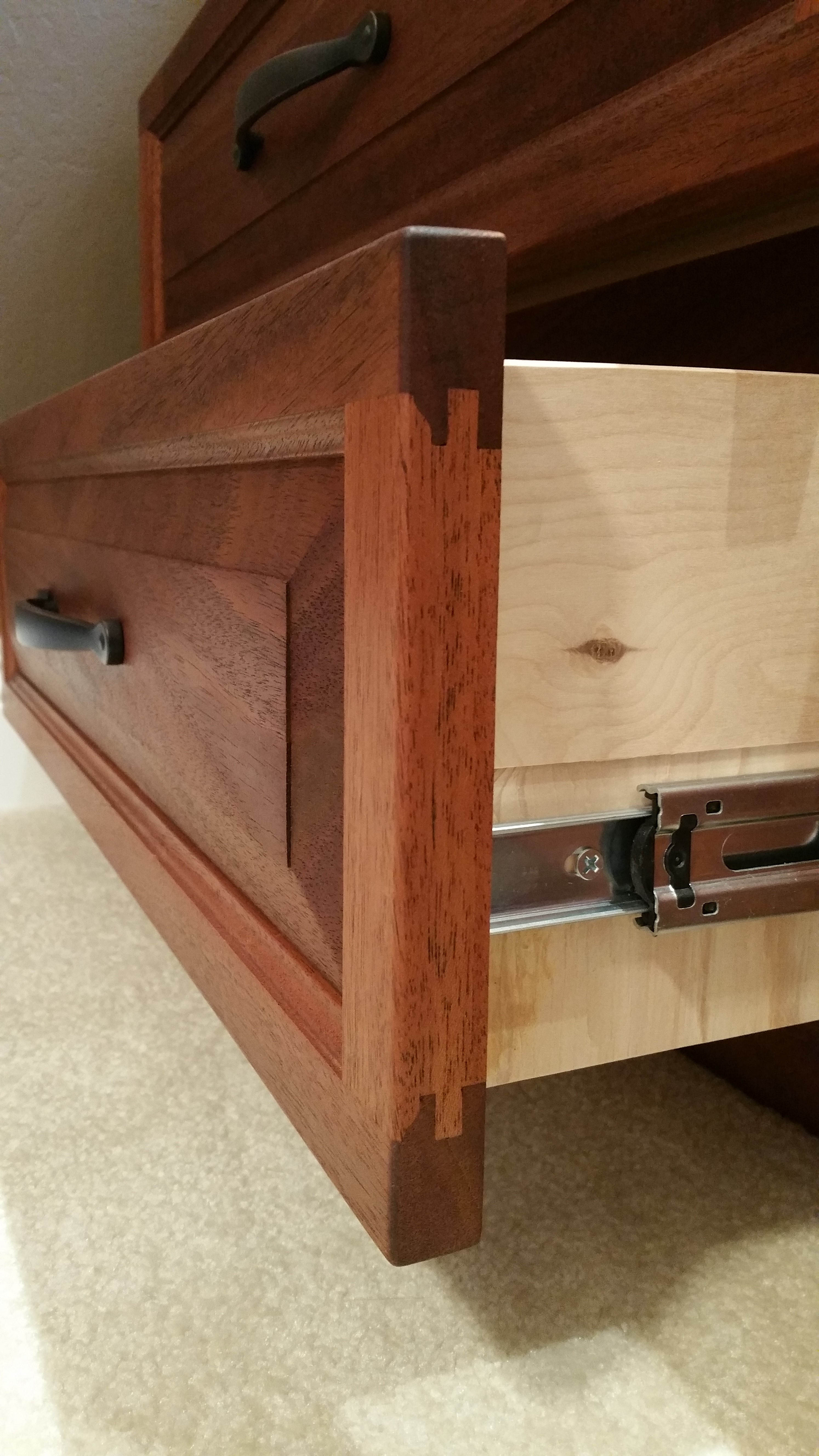 Pull-Out Drawer side view (soft-close) - Mahogany